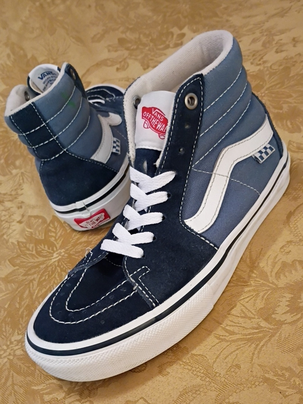 VANS Sk8-Hi High Top Sneakers in Navy Suede and White Women's 7.0 Men's 5.5